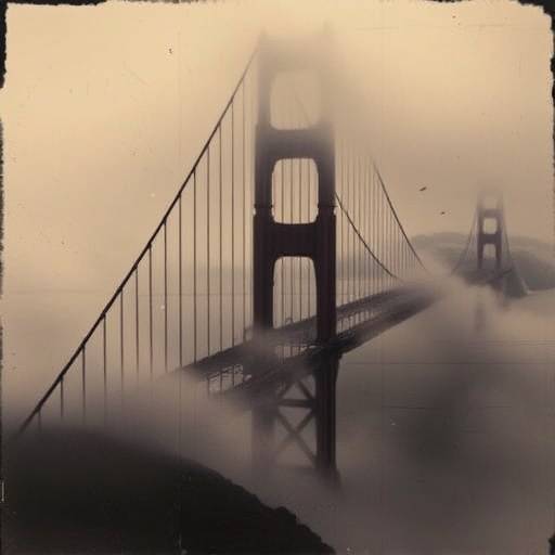 Podcast cover art for 'Golden Gate Mysteries' featuring a vintage photograph of the Golden Gate Bridge shrouded in fog.