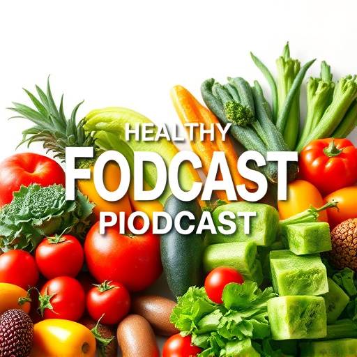 Podcast cover art for 'The Health Hub' featuring vibrant fruits and vegetables.